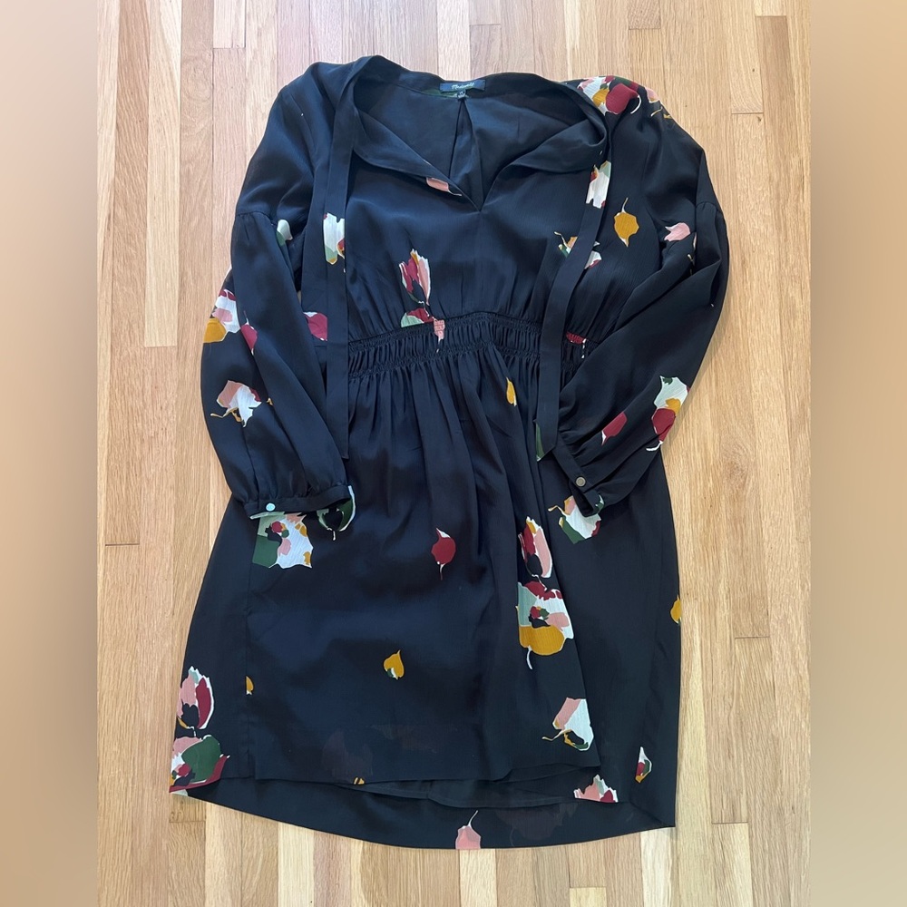 Madewell Black Floral Long Sleeve Dress